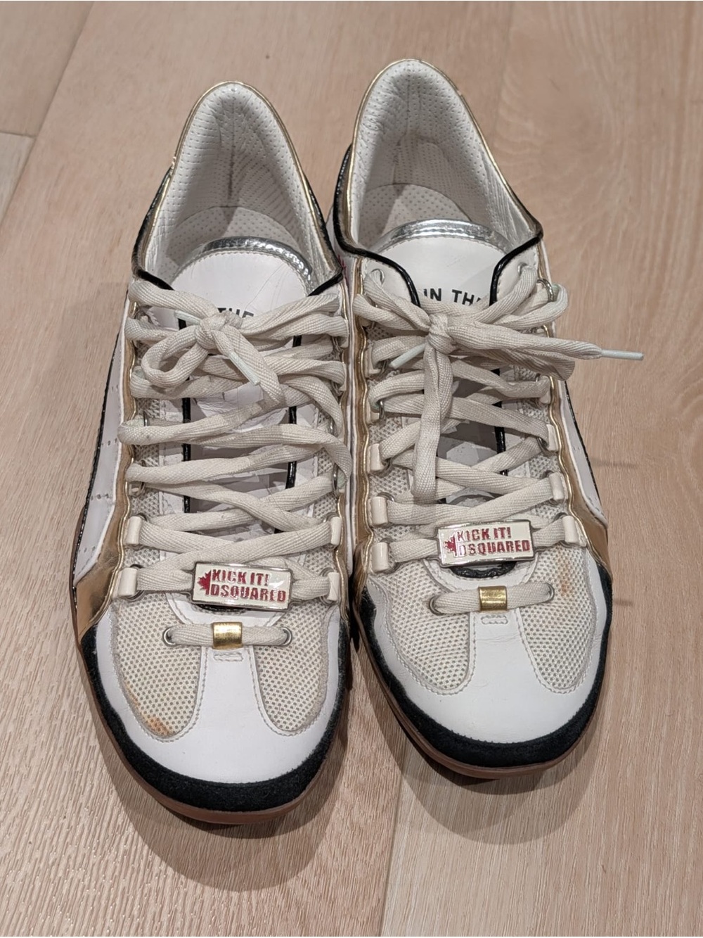 DSQUARED2 White Men’s Gold Sneakers - Size 9.5